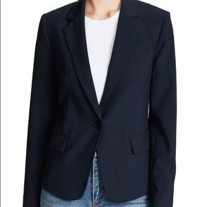 THEORY Size 12 Classic 1-Button Blazer Jacket Deep classic NAVY Blue TIMELESS